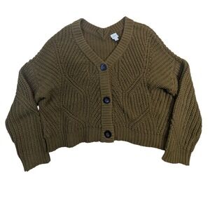 Roan‎ + Ryan Cropped Knit Cardigan Sweater – Women's S Olive Green